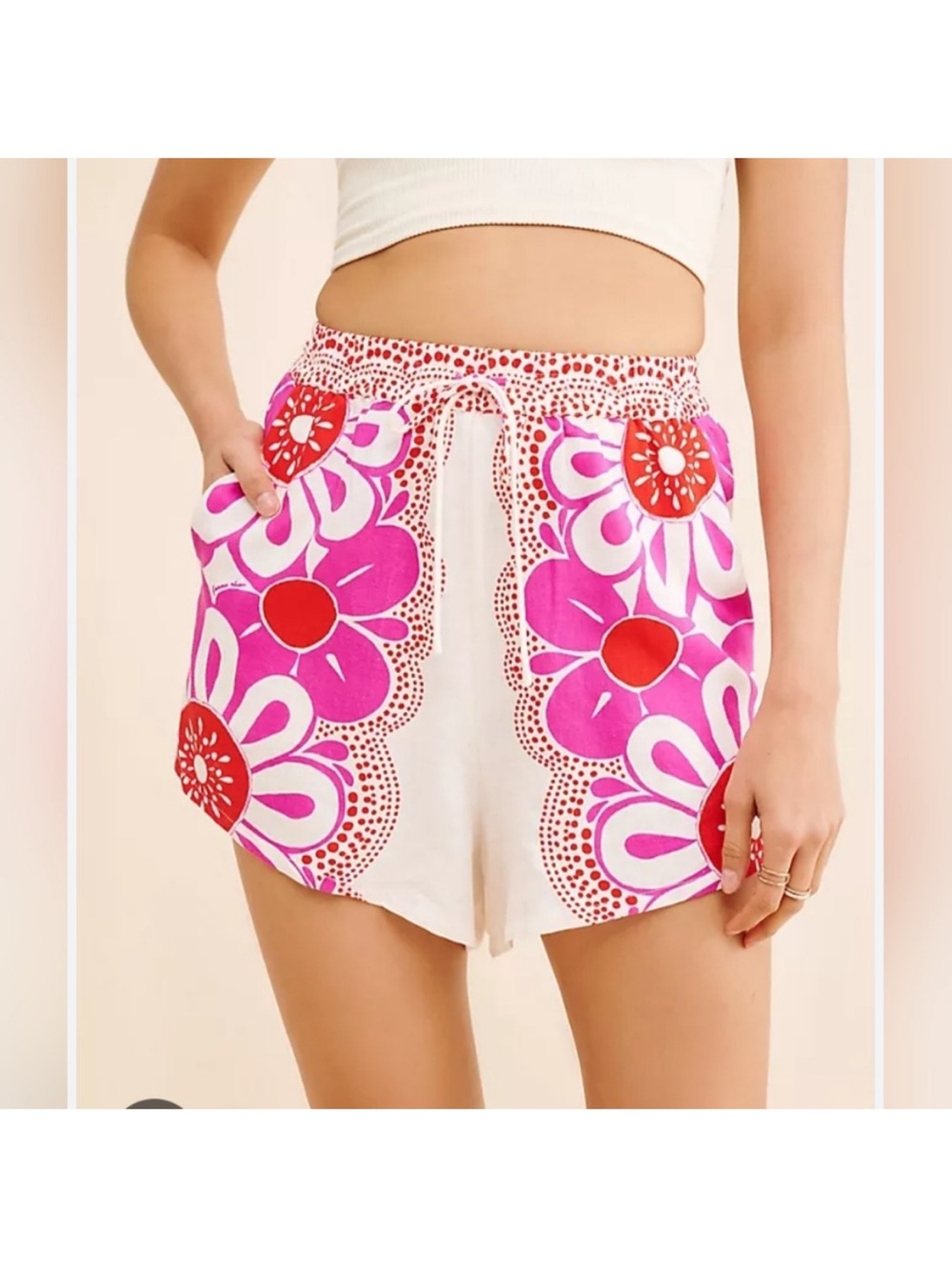 FARM Rio White Shorts with Pink & Red Floral Print